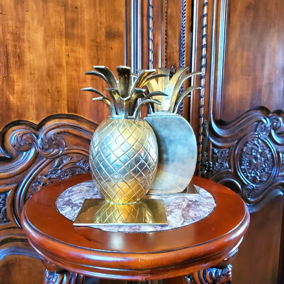 1970s Vintage Brass Bronze Pineapple 🍍 Bookends/Hollywood Regency - Picture 2 of 4